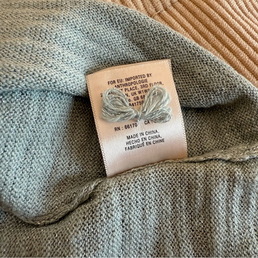Anthropologie Knitted & Knotted Celise Pullover Blue Sparkle Cowl Neck Sweater - Picture 10 of 14